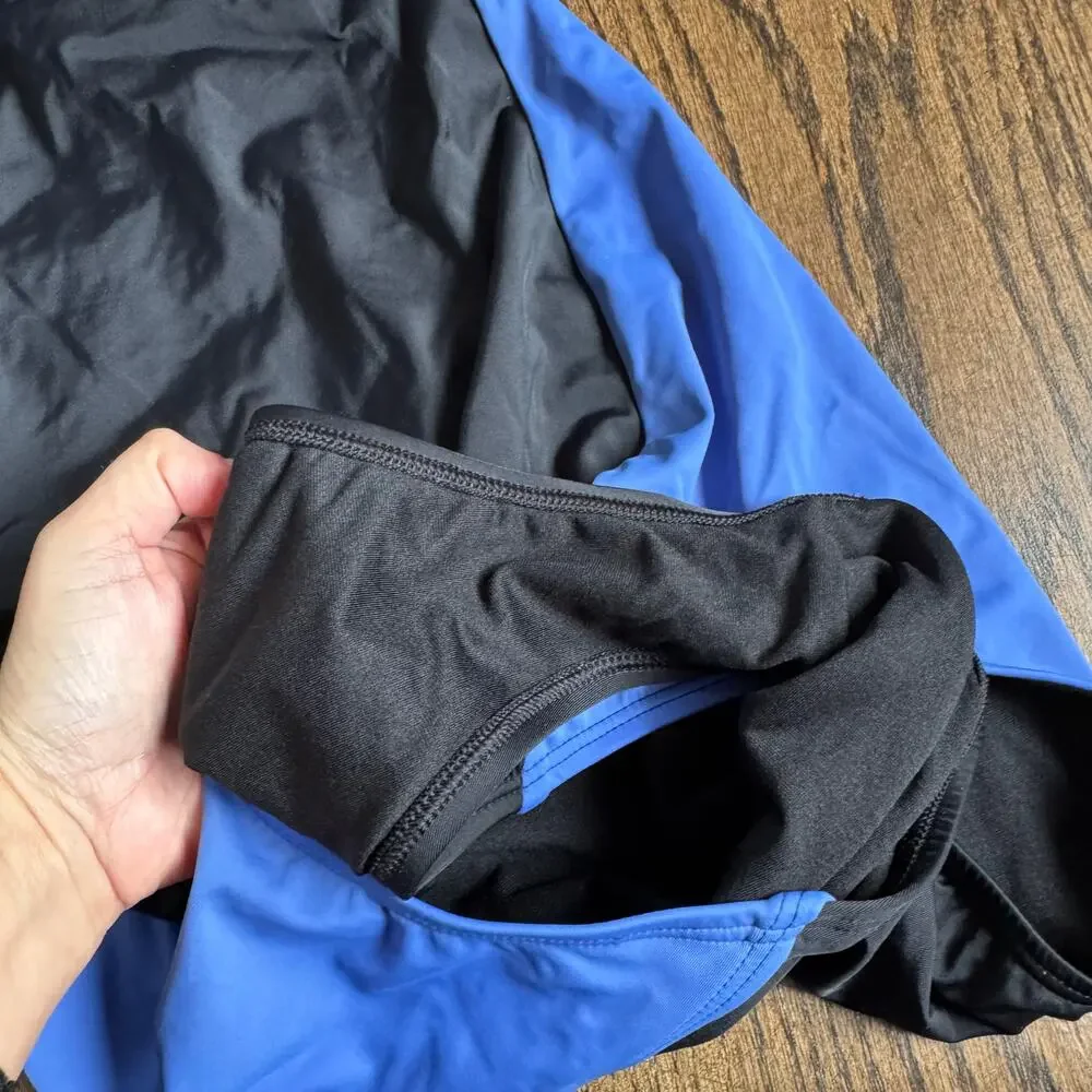 Lands End Womens Black Blue Halter Color Block One Piece Swim Suit Size 12